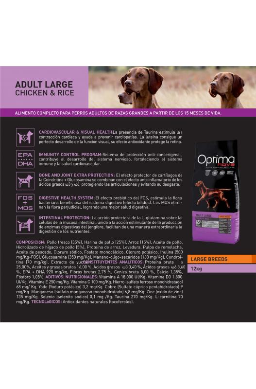 OPTIMA NOVA ADULT LARGE POLLO ARROZ 12 KG.