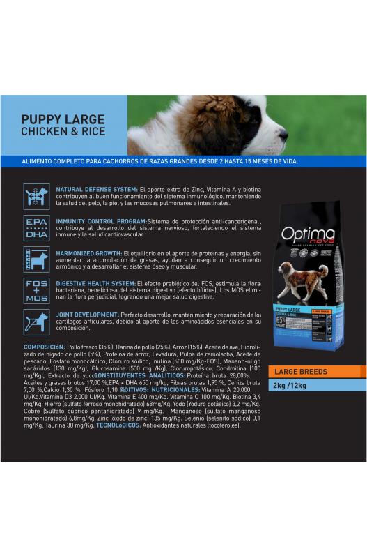 OPTIMA NOVA PUPPY LARGE POLLO ARROZ 12 KG.