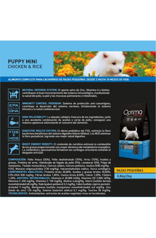 OPTIMA NOVA PUPPY MINI POLLO ARROZ 2 KG.