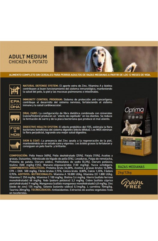 OPTIMA NOVA ADULT MEDIUM POLLO Y PATATA 2 KG.