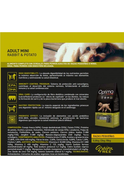 OPTIMA NOVA ADULT MINI RABBIT PATATA 8 Kg.