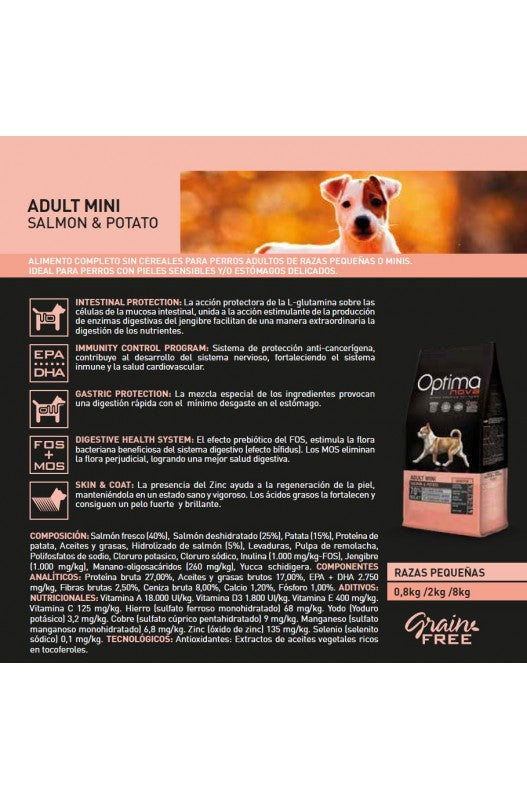 OPTIMA NOVA ADULT MINI SALMON & PATATA 8 KG.