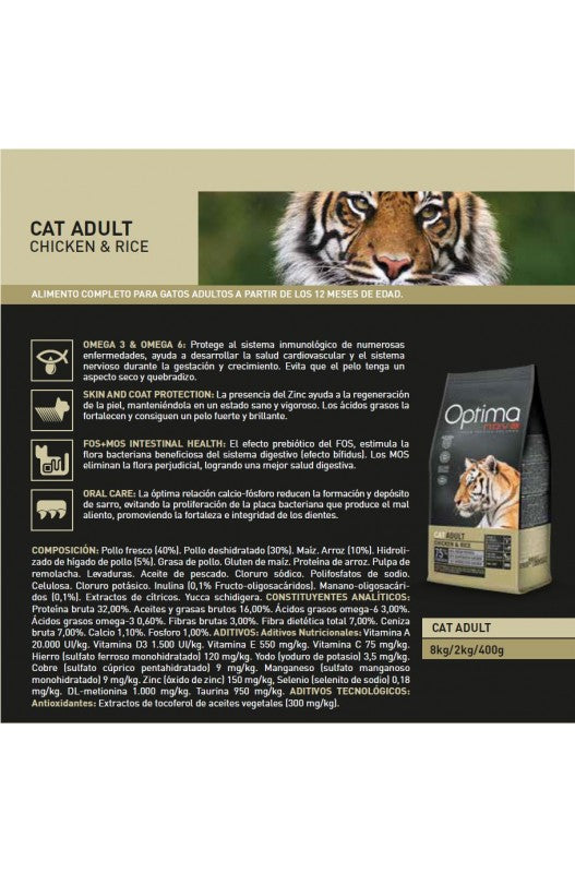 OPTIMA NOVA CAT ADULT CHICKEN RICE 2 KG.