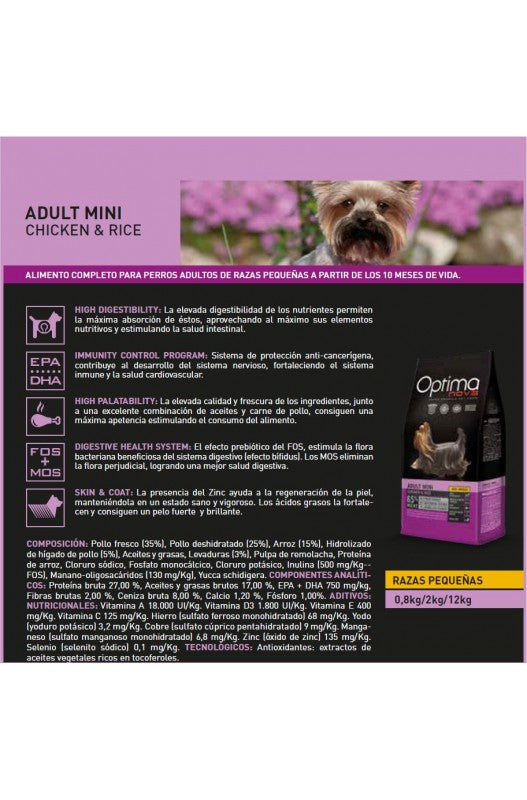 OPTIMA NOVA ADULT MINI POLLO ARROZ 2 KG.