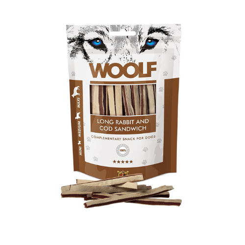 Snack Woolf Sándwich Largo de Conejo y Bacalao 100gr