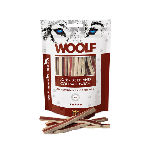 Snack Woolf Sándwich Largo de Ternera y Bacalao 100gr
