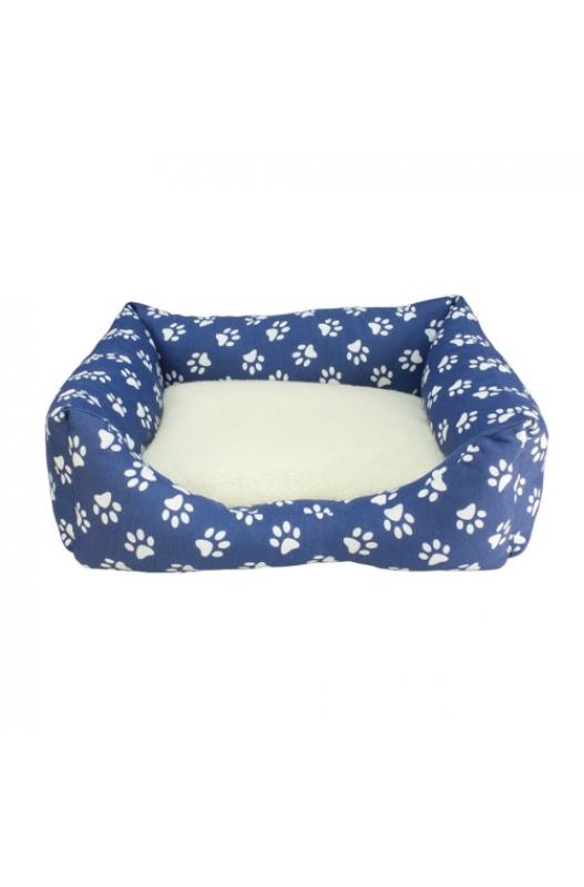 CAMA CUADRADA HUELLAS AZULES 70x60x20cm.