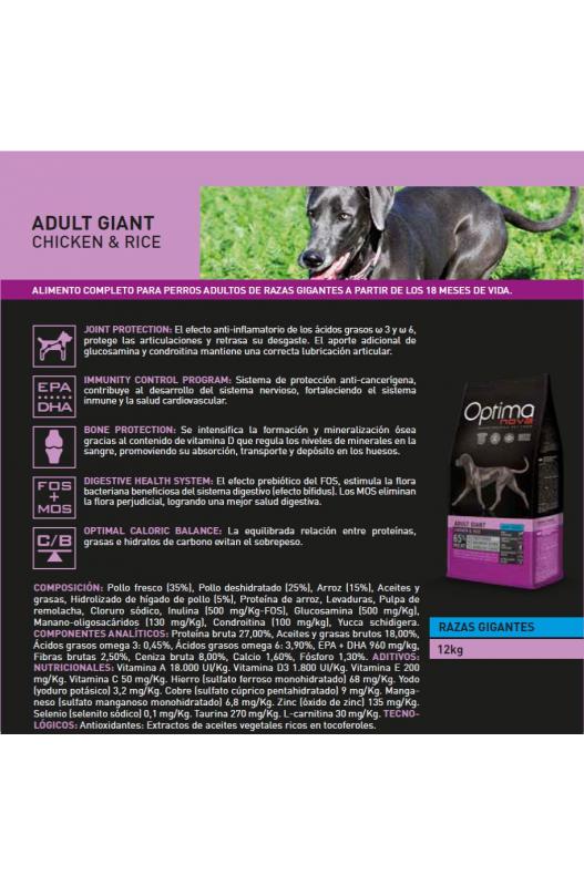 OPTIMA NOVA ADULT GIANT POLLO ARROZ 12 KG.