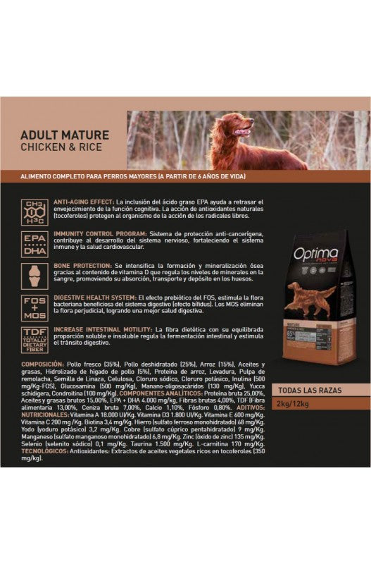 OPTIMA NOVA ADULT MATURE POLLO ARROZ 2 KG.