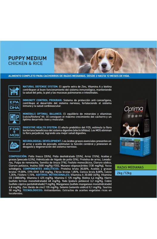 OPTIMA NOVA PUPPY MEDIUM CHICKEN 2 KG.